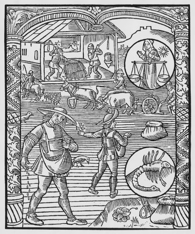 October, Sowing, Ploughing and Threshing, Libra, Illustration from the 